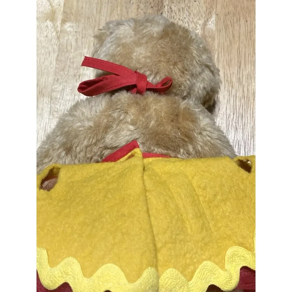Authentic Vermont Teddy Bear Plush Jointed Suede Pads Yellow Felt Dress Red Tutu